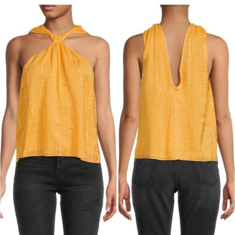 FRAME Denim Silk Blouse Gold Yellow Medium Halter neck
